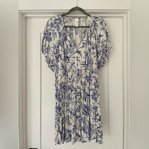 H&M Blue Floral Flutter Sleeve Swing Dress - Size S